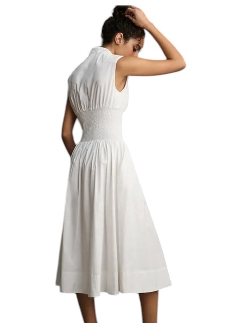 Anthropologie Cotton The Tommie Smocked Waist Front Zip Shirt Dress White Size M - Picture 2 of 13